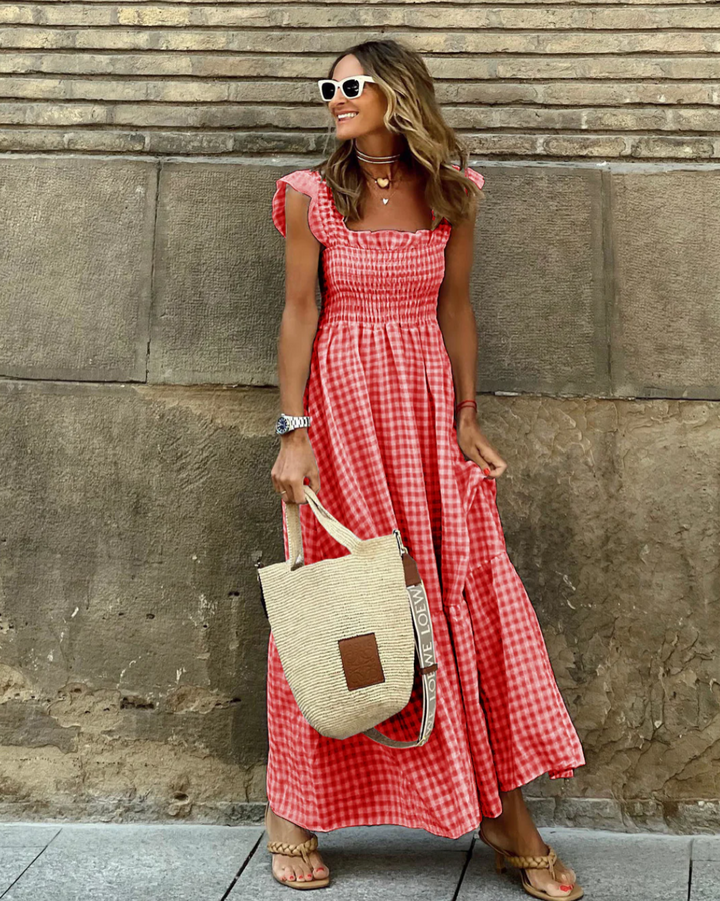 Hanna | Damen Elastischem Oberteil Maxi Sommerkleid