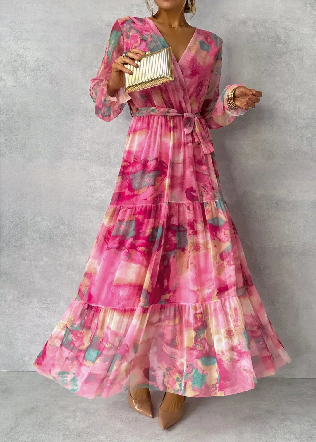 Elena | Damen Sommer Geblümtes Maxikleid