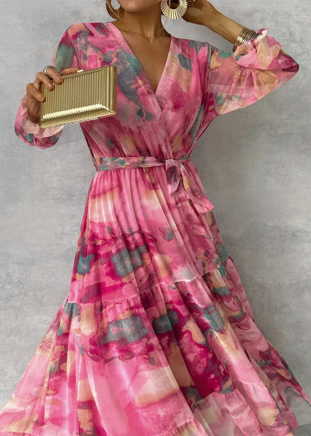 Elena | Damen Sommer Geblümtes Maxikleid