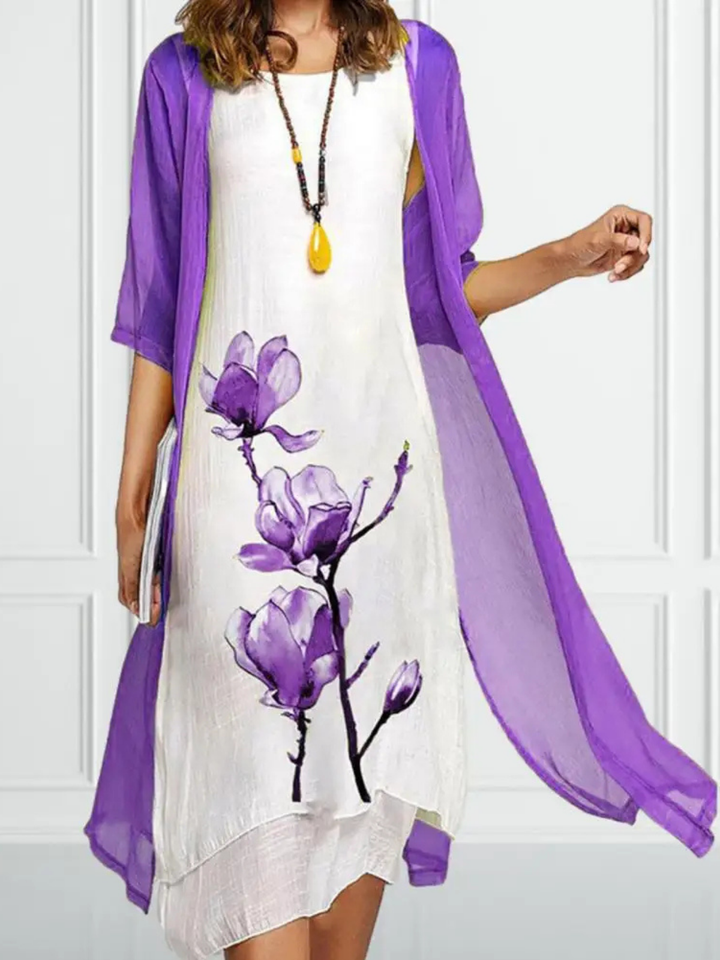 Elina | Damen Ärmelloses Midikleid Mit Chiffon Cardigan Set