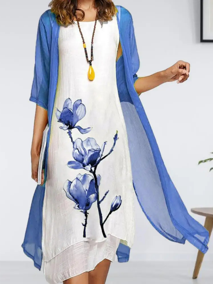 Elina | Damen Ärmelloses Midikleid Mit Chiffon Cardigan Set