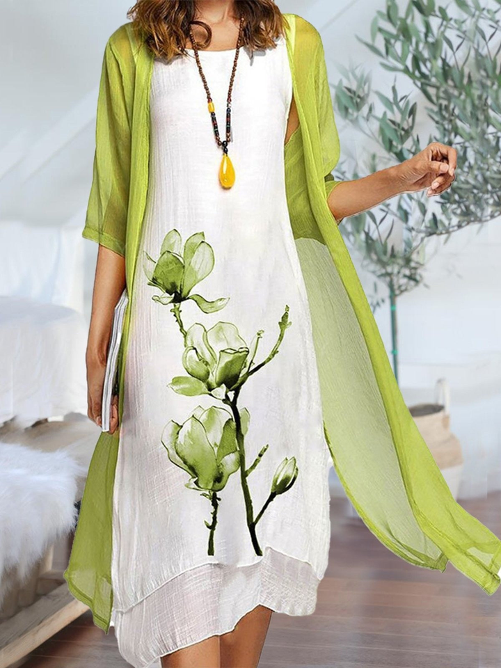 Elina | Damen Ärmelloses Midikleid Mit Chiffon Cardigan Set
