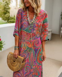 Silvia | Abito boho da donna con scollo a V e motivo floreale
