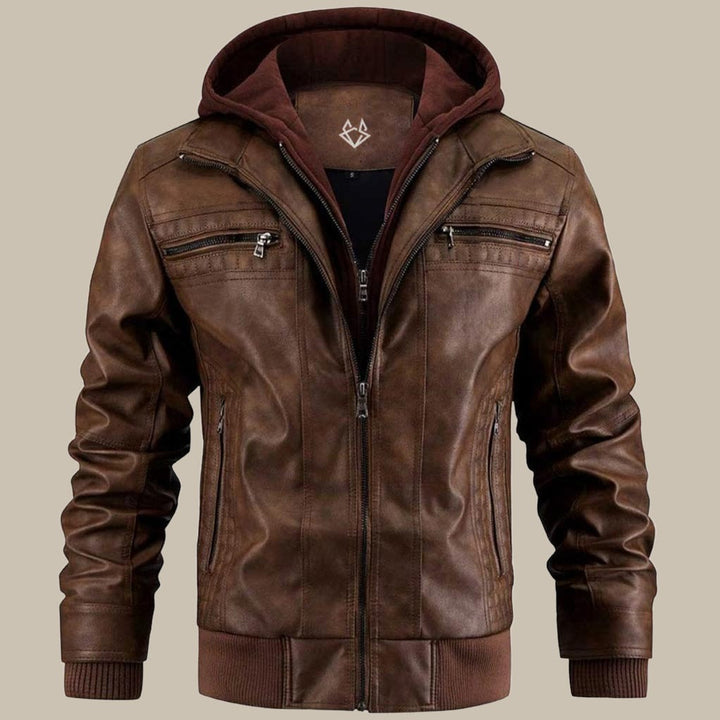 Joshua | Herren Robuste Lederjacke mit Kapuze