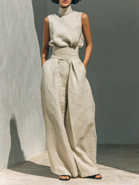 Ilona | Damen Modischer Relaxed Fit Jumpsuit mit hohem Kragen