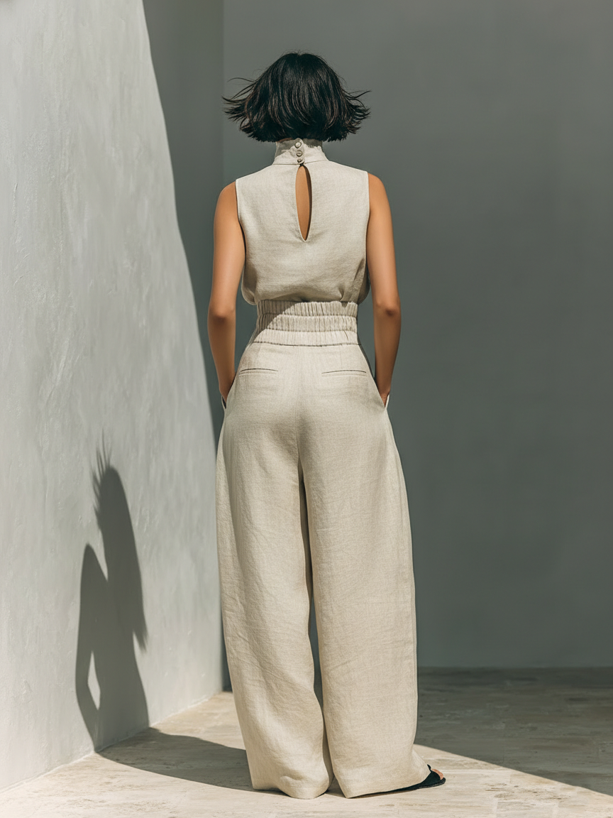 Ilona | Damen Modischer Relaxed Fit Jumpsuit mit hohem Kragen