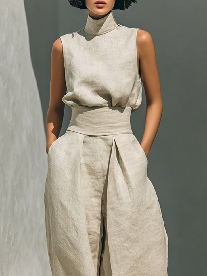 Ilona | Damen Modischer Relaxed Fit Jumpsuit mit hohem Kragen