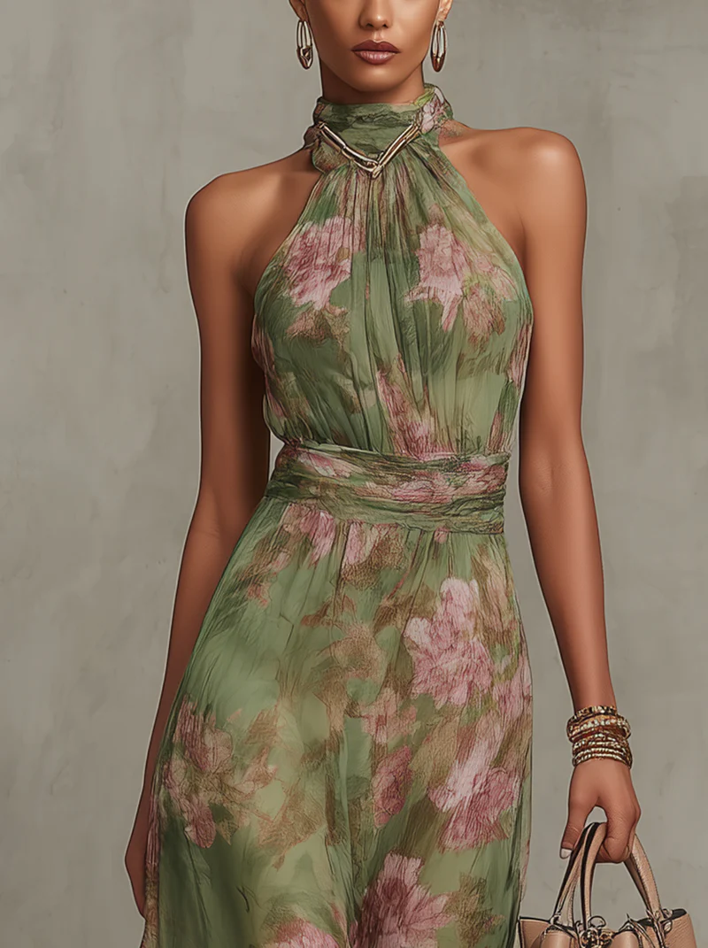 Manuela | Damen Sommer Halterneck Blumenkleid
