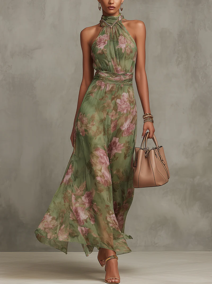 Manuela | Damen Sommer Halterneck Blumenkleid