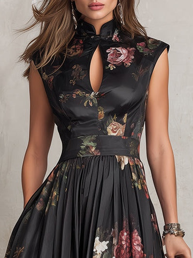 Allison | Damen Geblümtes Ärmelloses A-Linien Kleid
