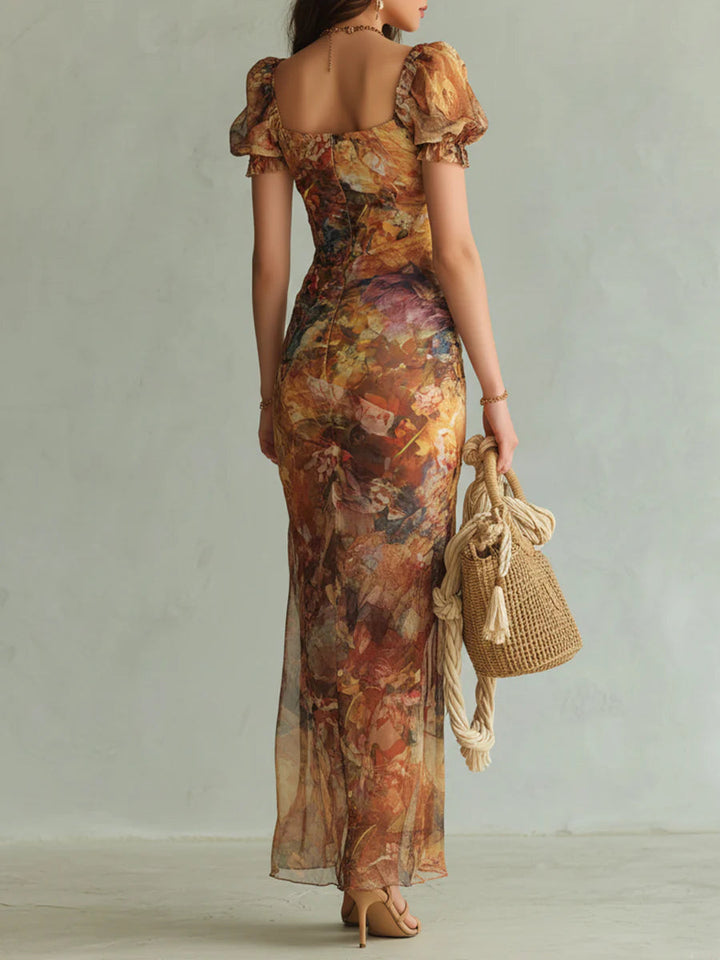Natalie | Damen Casual Geblümtes Chiffon Maxikleid