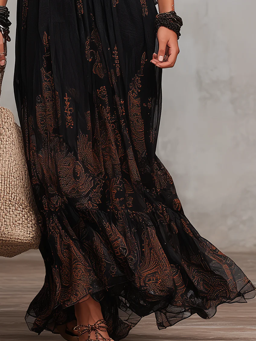 Mackenzie | Damen Romantisches Boho V-Ausschnitt Maxikleid