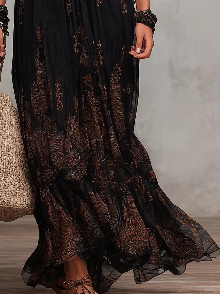 Mackenzie | Damen Romantisches Boho V-Ausschnitt Maxikleid