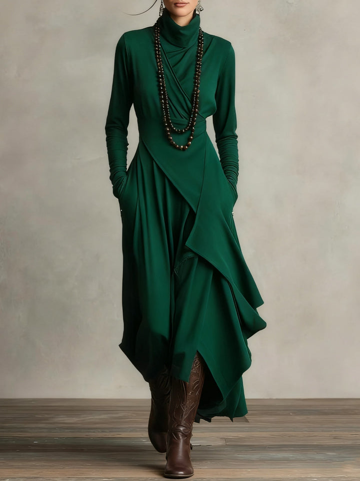 Clara | Damen Elegant Rollkragen Lässiges Maxikleid