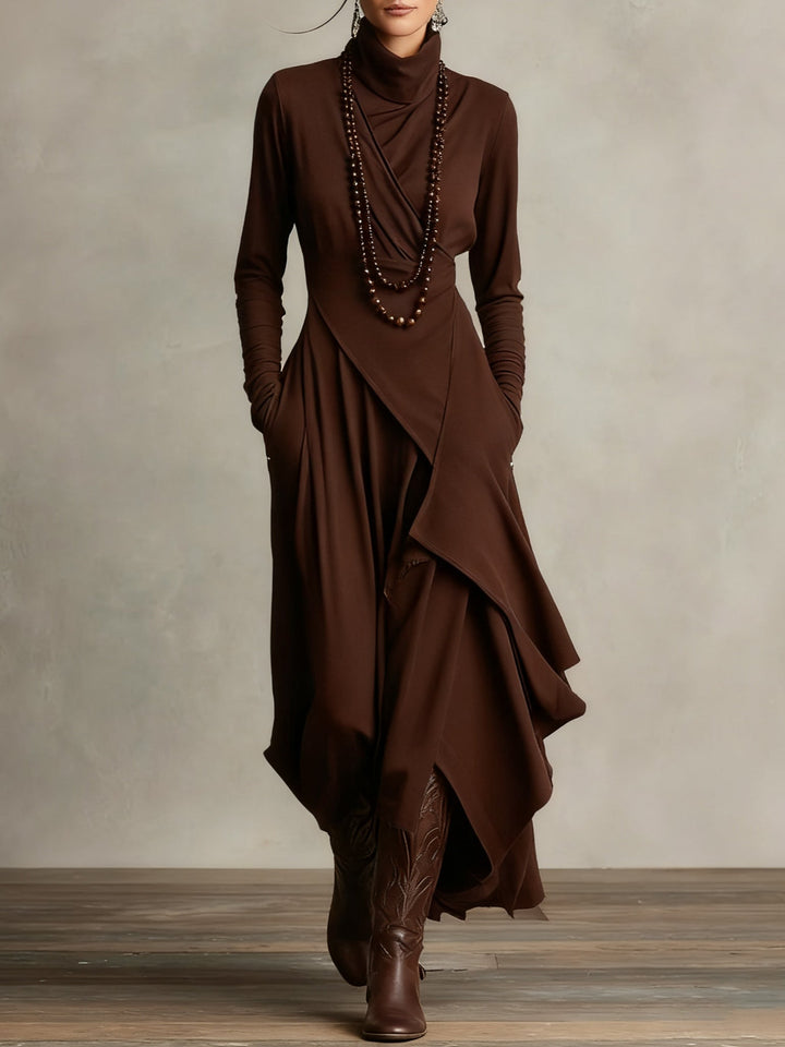 Clara | Damen Elegant Rollkragen Lässiges Maxikleid