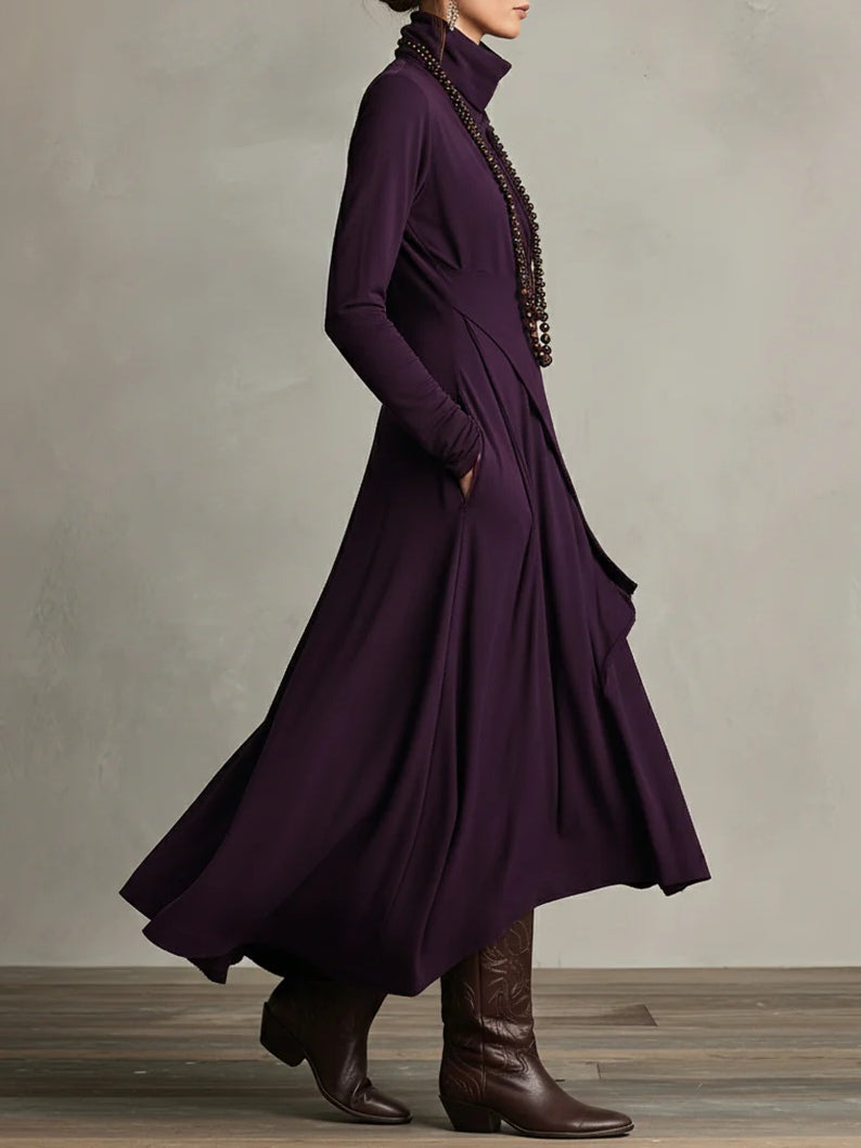 Clara | Damen Elegant Rollkragen Lässiges Maxikleid