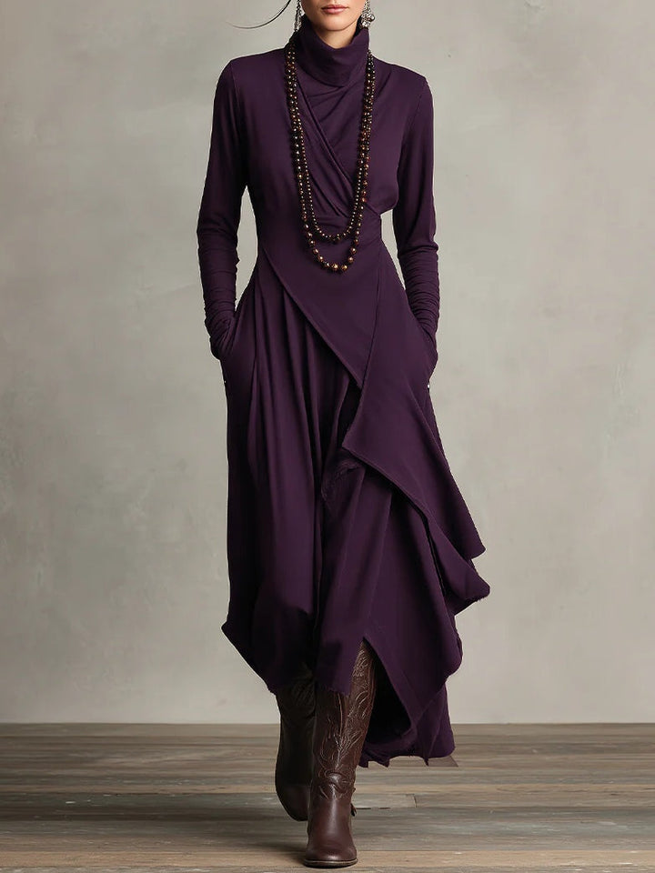 Clara | Damen Elegant Rollkragen Lässiges Maxikleid