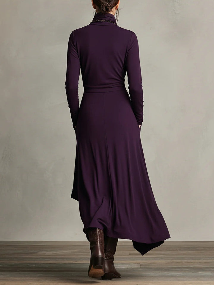 Clara | Damen Elegant Rollkragen Lässiges Maxikleid