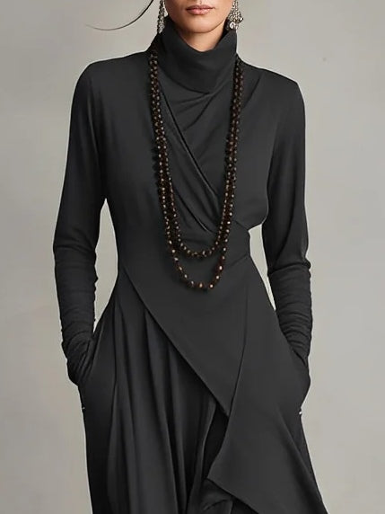 Clara | Damen Elegant Rollkragen Lässiges Maxikleid