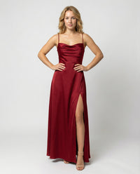 Sara | Damen Elegantes Seiden Spaghettiträger Midikleid