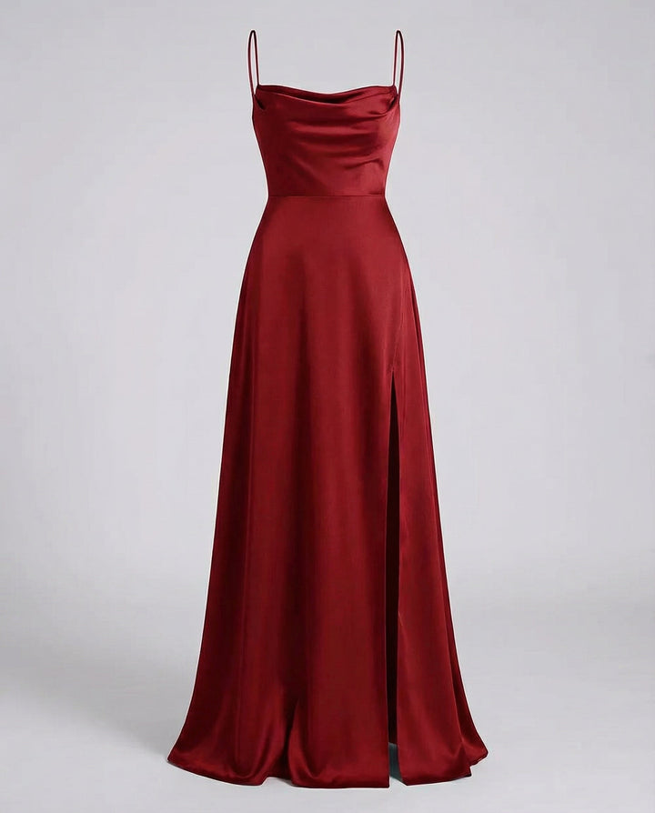 Sara | Damen Elegantes Seiden Spaghettiträger Midikleid