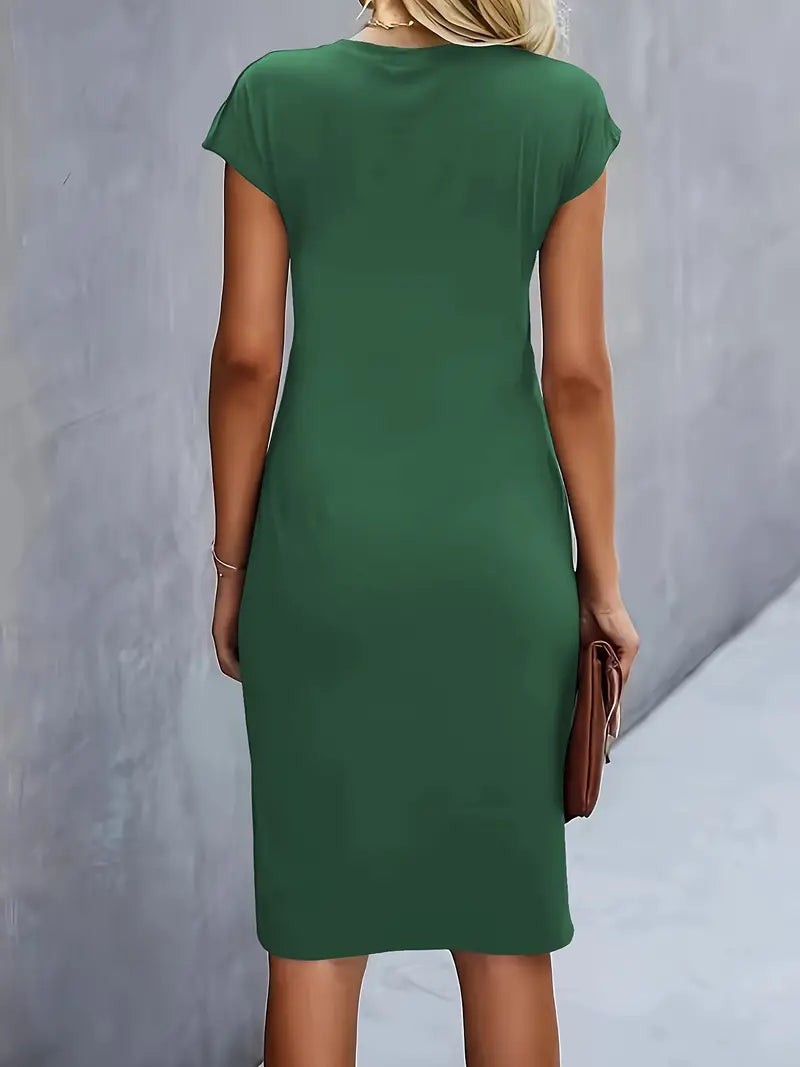 Isla | Damen Elegant Rundhalsausschnitt Bodycon Midi Kleid