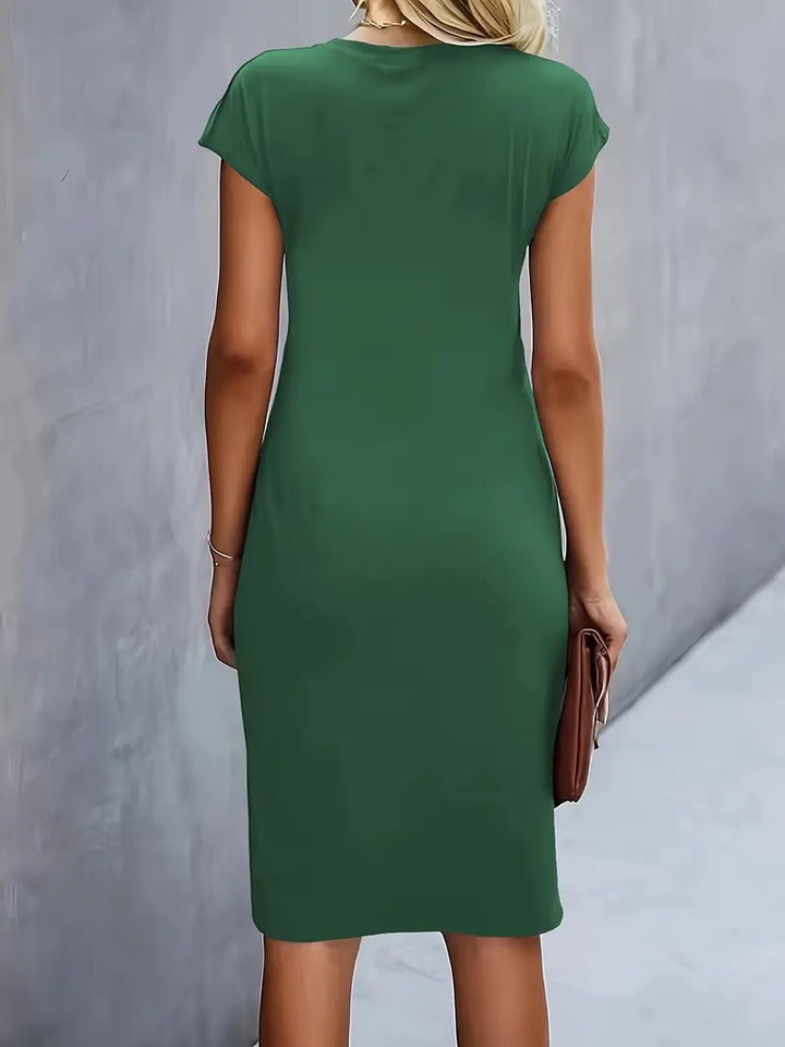 Isla | Damen Elegant Rundhalsausschnitt Bodycon Midi Kleid