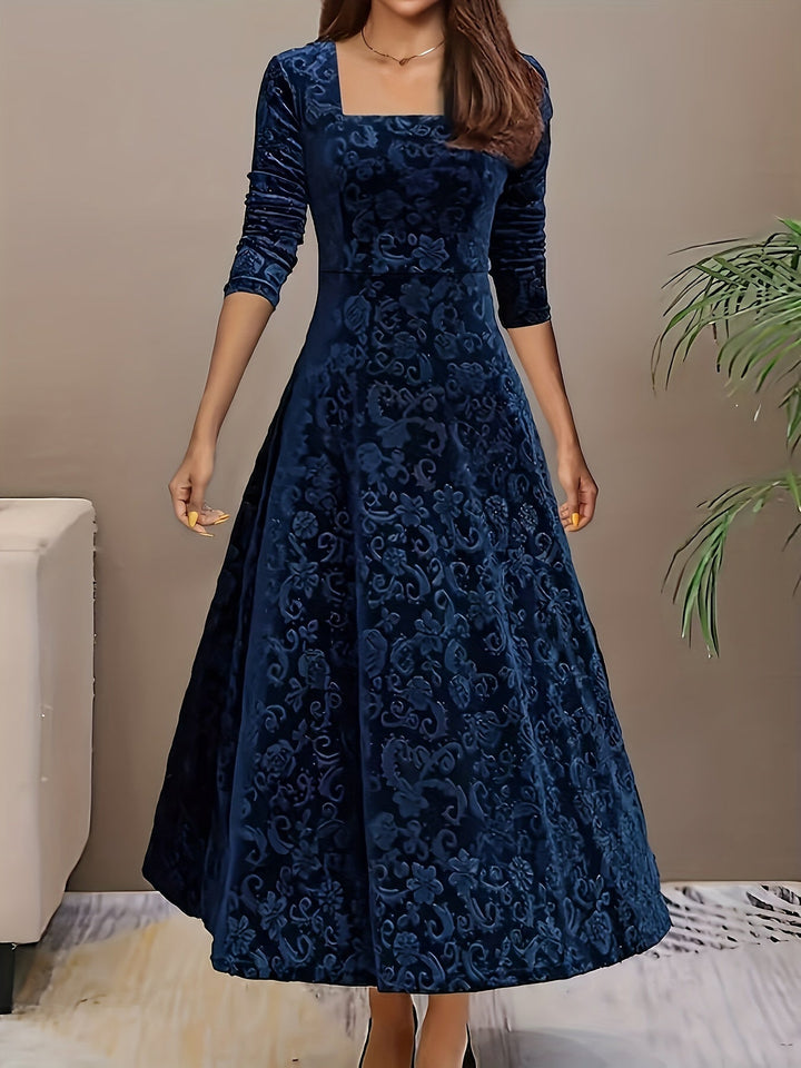 Sylvia | Damen Langarm Blumenmuster Abend Midikleid