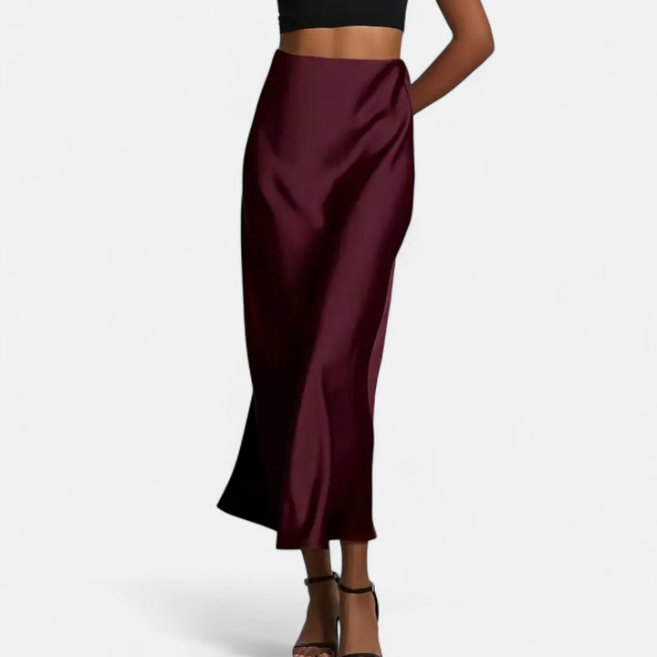 Delia | Damen Eleganter Satin Midirock im Schrägschnitt