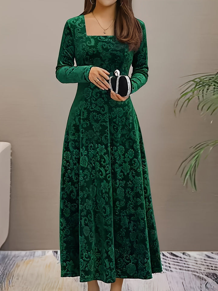 Sylvia | Damen Langarm Blumenmuster Abend Midikleid