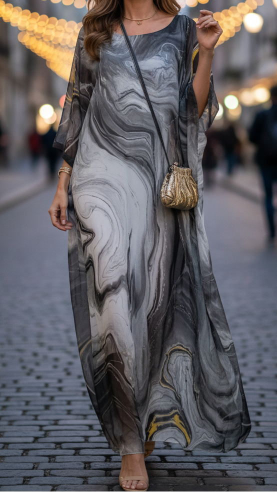 Hannelore | Damen Lässiges Abstrakte Muster Maxi Kleid