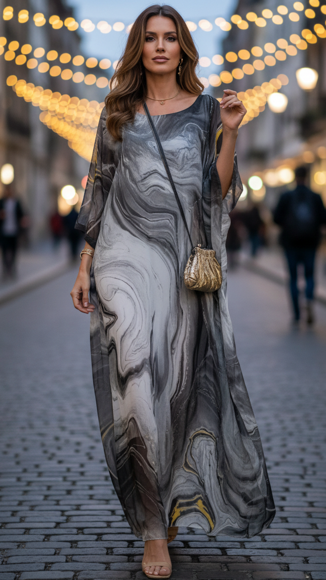 Hannelore | Damen Lässiges Abstrakte Muster Maxi Kleid