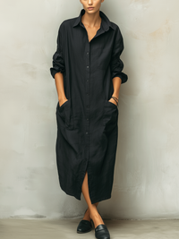 Justine | Robe d'été classique en lin à manches longues pour femmes