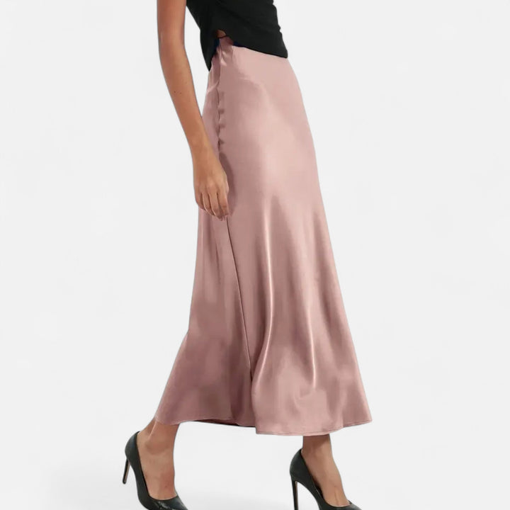 Delia | Damen Eleganter Satin Midirock im Schrägschnitt