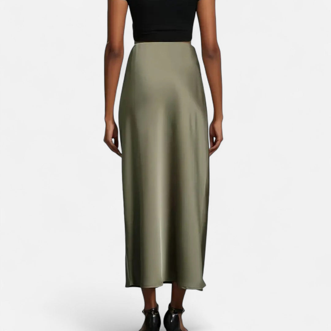 Delia | Damen Eleganter Satin Midirock im Schrägschnitt