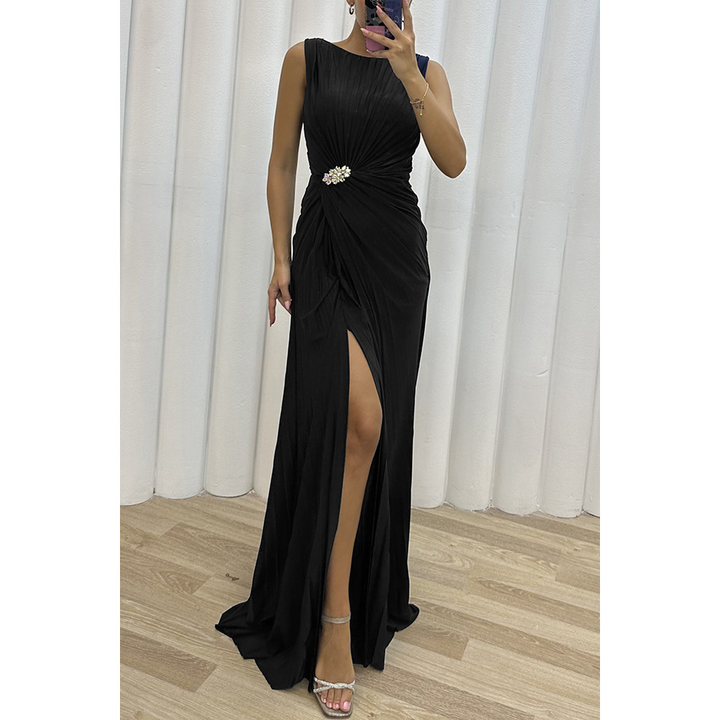 Eva | Damen Elegant Plissee Hochzeitsgastkleid