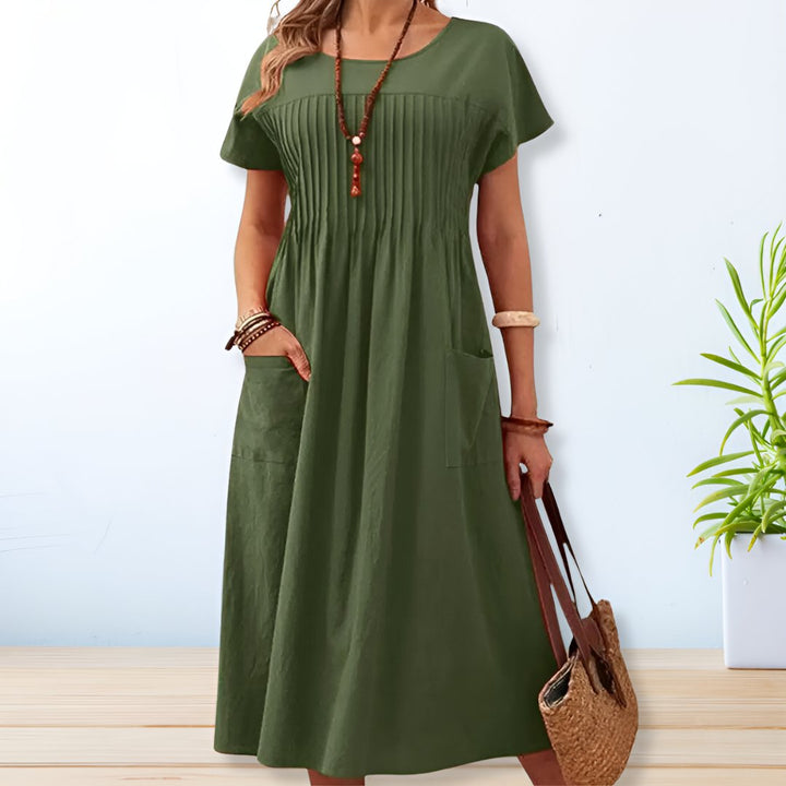 Naina | Damen Sommer Relaxed Fit Taschen Midikleid