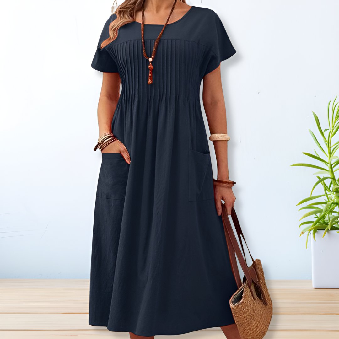 Naina | Damen Sommer Relaxed Fit Taschen Midikleid