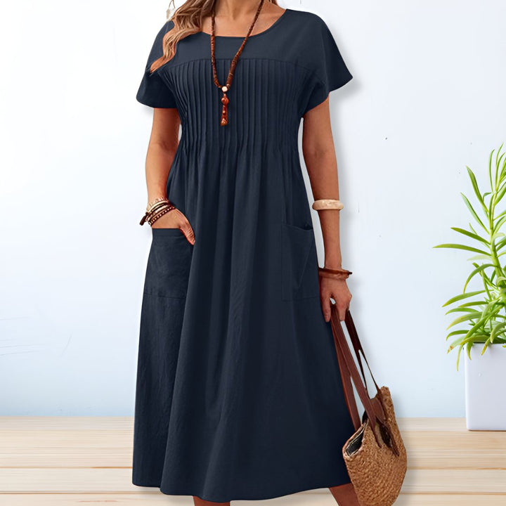 Naina | Damen Sommer Relaxed Fit Taschen Midikleid