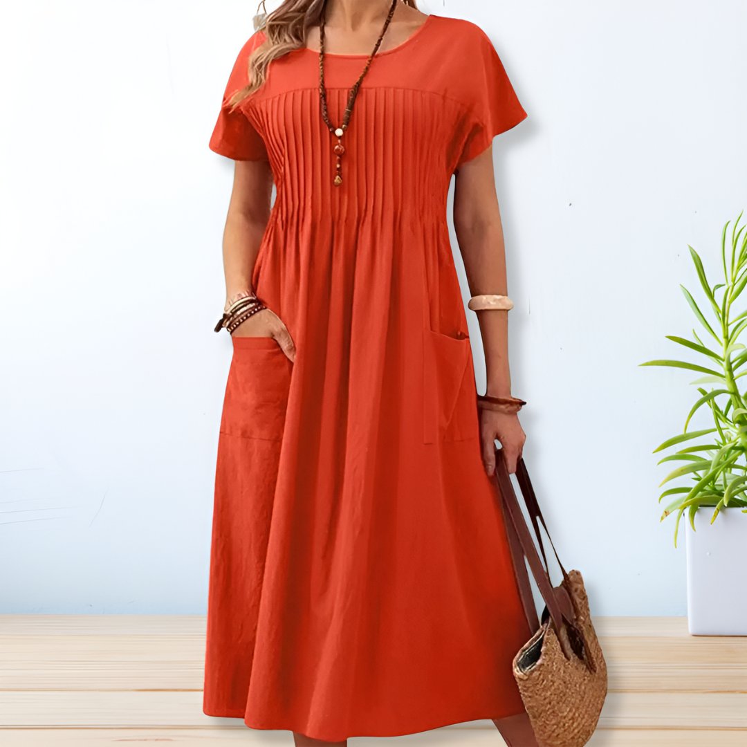 Naina | Damen Sommer Relaxed Fit Taschen Midikleid