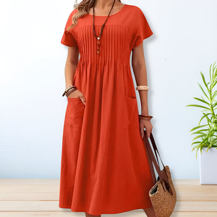 Naina | Damen Sommer Relaxed Fit Taschen Midikleid