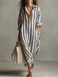 Louisa | Women's Striped Lightweight Midi Shirt Dress