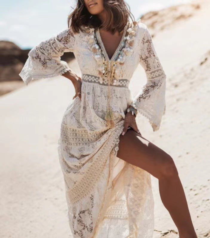 Carina | Damen Sommer Spitze Boho Maxikleid