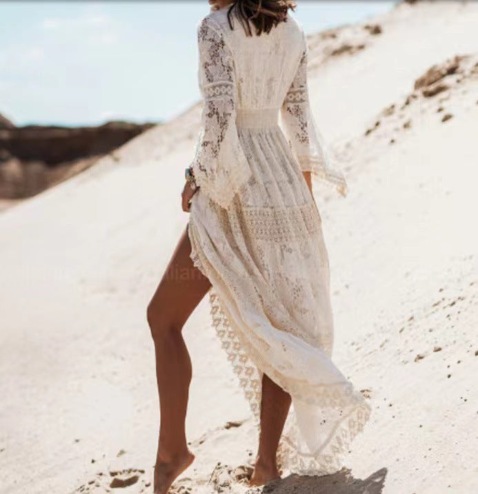 Carina | Damen Sommer Spitze Boho Maxikleid