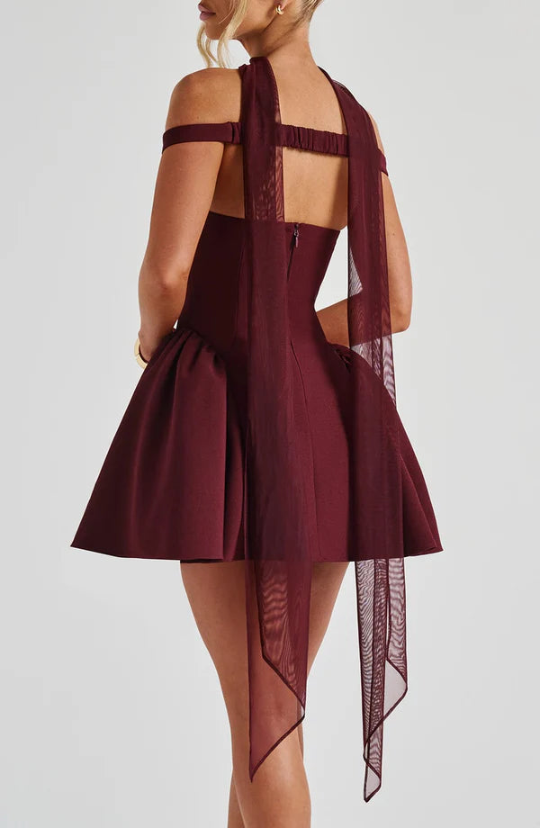 Valentina | Robe légère en mesh stretch jaune avec écharpe pour femme