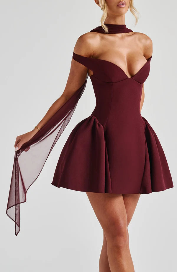 Valentina | Robe légère en mesh stretch jaune avec écharpe pour femme