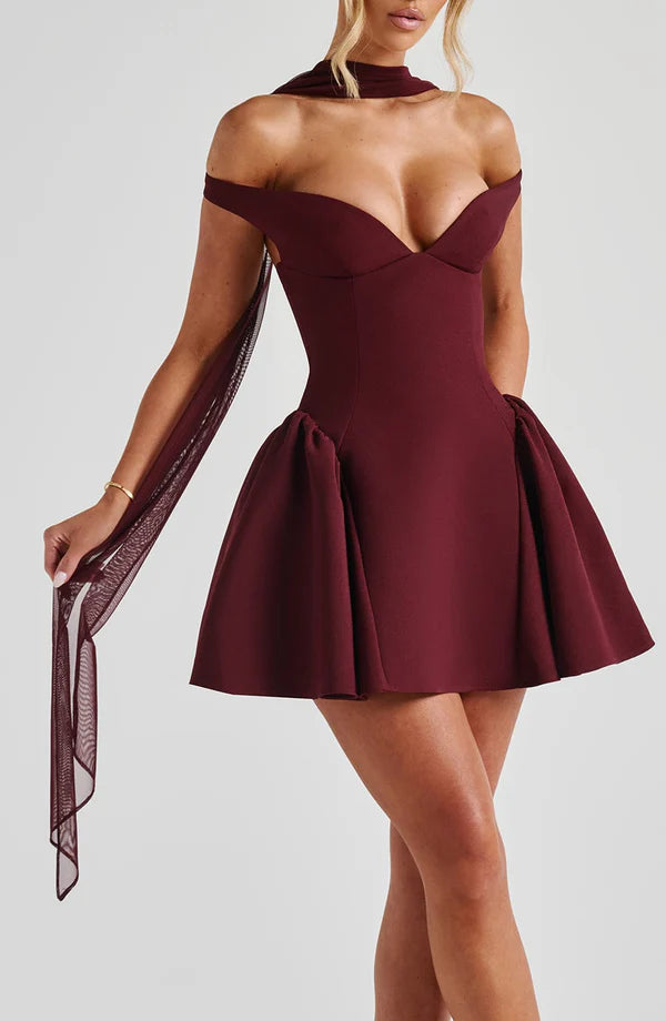 Valentina | Robe légère en mesh stretch jaune avec écharpe pour femme