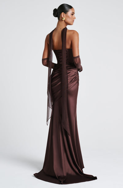 Valentina | Robe légère en mesh stretch jaune avec écharpe pour femme