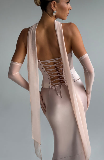 Valentina | Robe légère en mesh stretch jaune avec écharpe pour femme