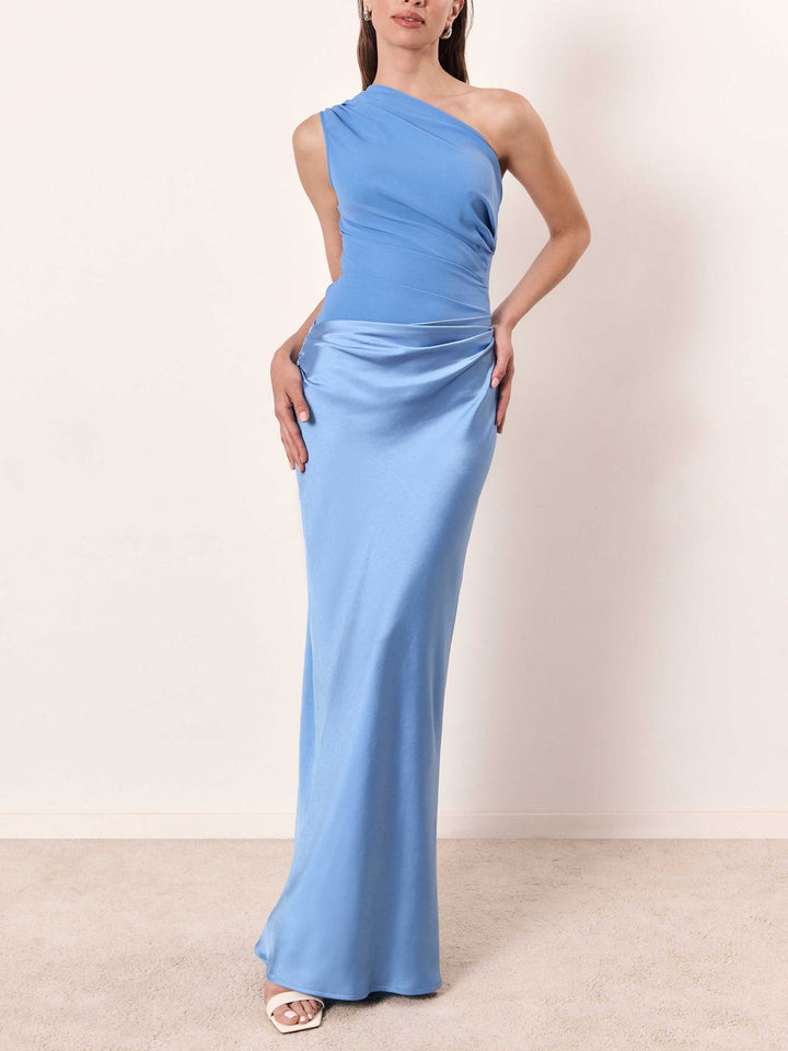Selena | Damen Lässiges Asymmetrischer Ausschnitt Drapiertes Maxikleid